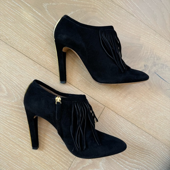 ⭐️Chloe⭐️Fringe Black Suede Leather High Heel Ankle Bootie Designer Women's 6 37 - Picture 9 of 15